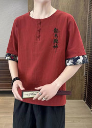 Loose Mulberry O-Neck Graphic Embroideried Men T Shirt Short Sleeve