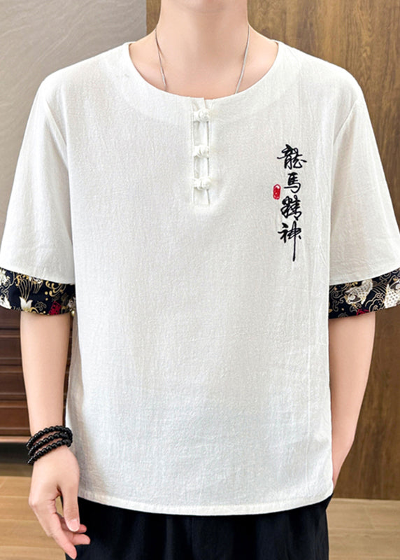 Loose Mulberry O-Neck Graphic Embroideried Men T Shirt Short Sleeve