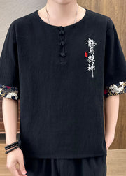 Loose Mulberry O-Neck Graphic Embroideried Men T Shirt Short Sleeve