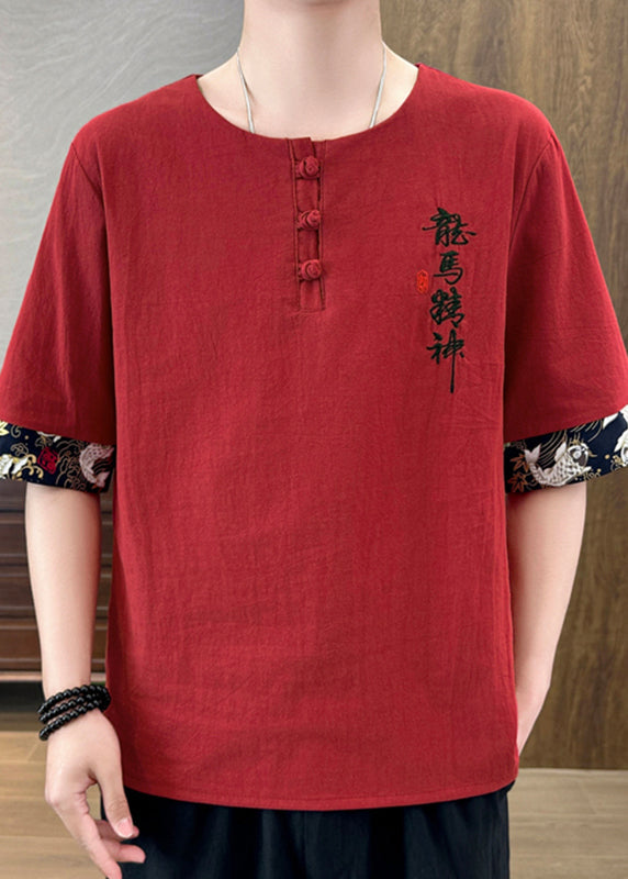 Loose Mulberry O-Neck Graphic Embroideried Men T Shirt Short Sleeve