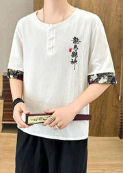 Loose Mulberry O-Neck Graphic Embroideried Men T Shirt Short Sleeve