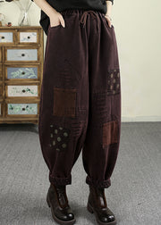 Loose Mulberry Pockets Patch Elastic Waist Warm Fleece Pants Spring