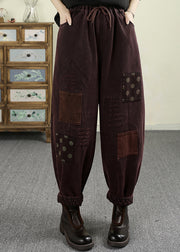 Loose Mulberry Pockets Patch Elastic Waist Warm Fleece Pants Spring