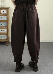 Loose Mulberry Pockets Patch Elastic Waist Warm Fleece Pants Spring