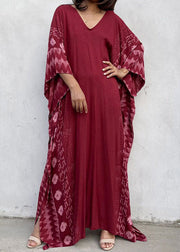 Loose Mulberry Print Long Beach Dress Batwing Sleeve