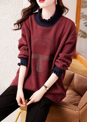 Loose Mulberry Ruffled Warm Fleece Sweatshirts Top Winter