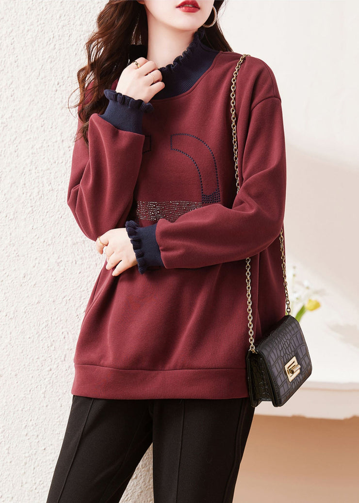 Loose Mulberry Ruffled Warm Fleece Sweatshirts Top Winter