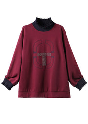 Loose Mulberry Ruffled Warm Fleece Sweatshirts Top Winter