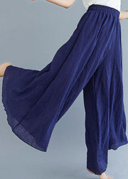 Loose Navy High Waist Solid Color Linen Wide Leg Pants Summer