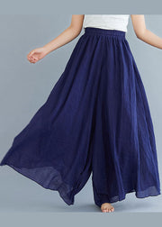 Loose Navy High Waist Solid Color Linen Wide Leg Pants Summer