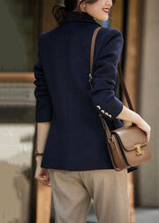 Loose Navy Notched Button Patchwork Spandex Coats Fall