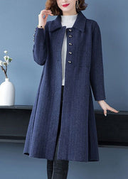 Loose Navy Peter Pan Collar Button Patchwork Woolen Coats Fall