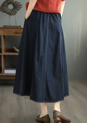 Loose Navy Pockets Elastic Waist Patchwork Skirt Fall