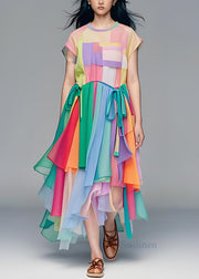 Loose O Neck Asymmetrical Design Tulle Patchwork Cotton Dress Summer