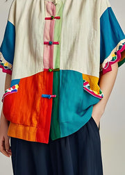 Loose O Neck Patchwork Chinese Button Cotton Shirt Summer