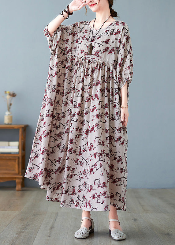 Loose O-Neck Patchwork Wrinkled Cotton Long Dress Summer