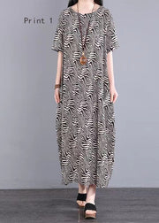 Loose O Neck Print Patchwork Cotton Long Dresses Summer