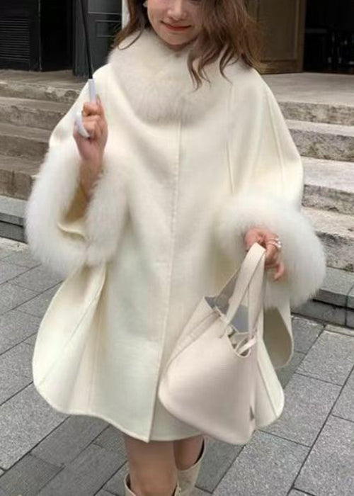 Loose Oatmeal Fur Collar Sashes Woolen Coat Spring