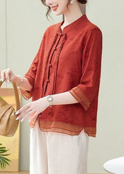 Loose Color Geometry Button Print Cotton Shirt Bracelet Sleeve