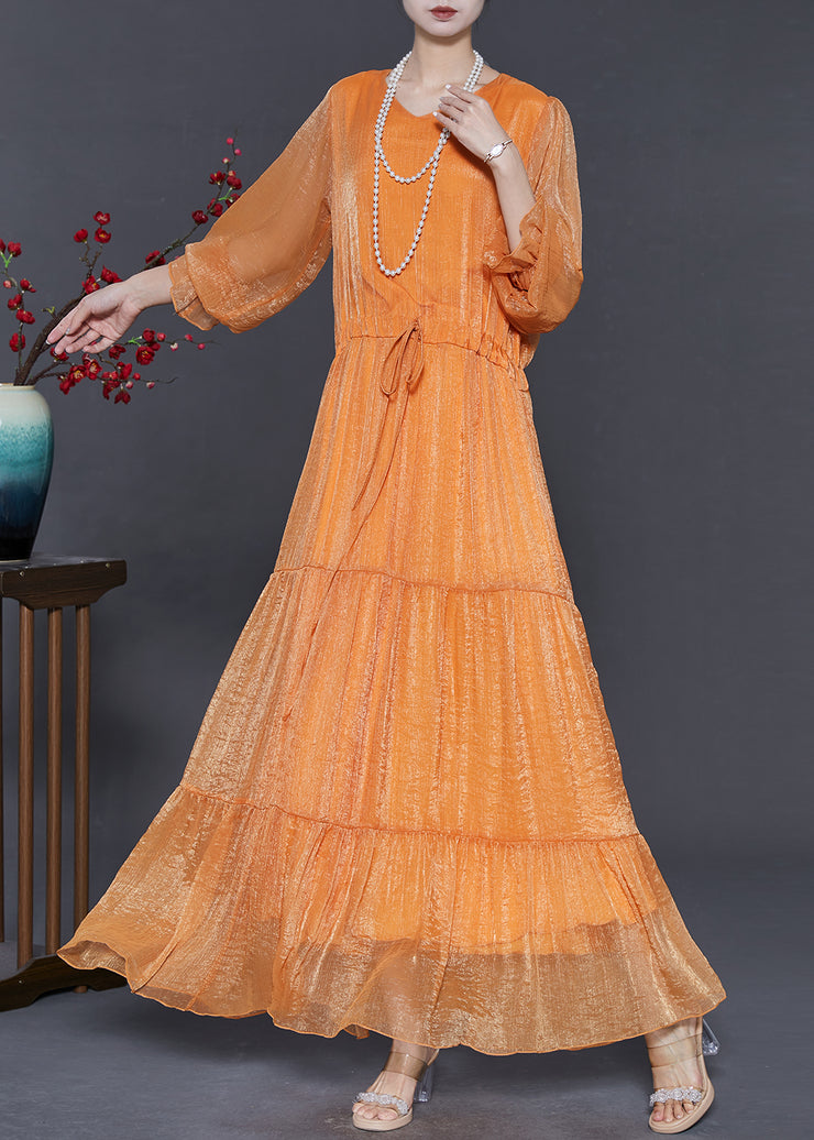 Loose Orange Cinched Chiffon Party Dress Spring