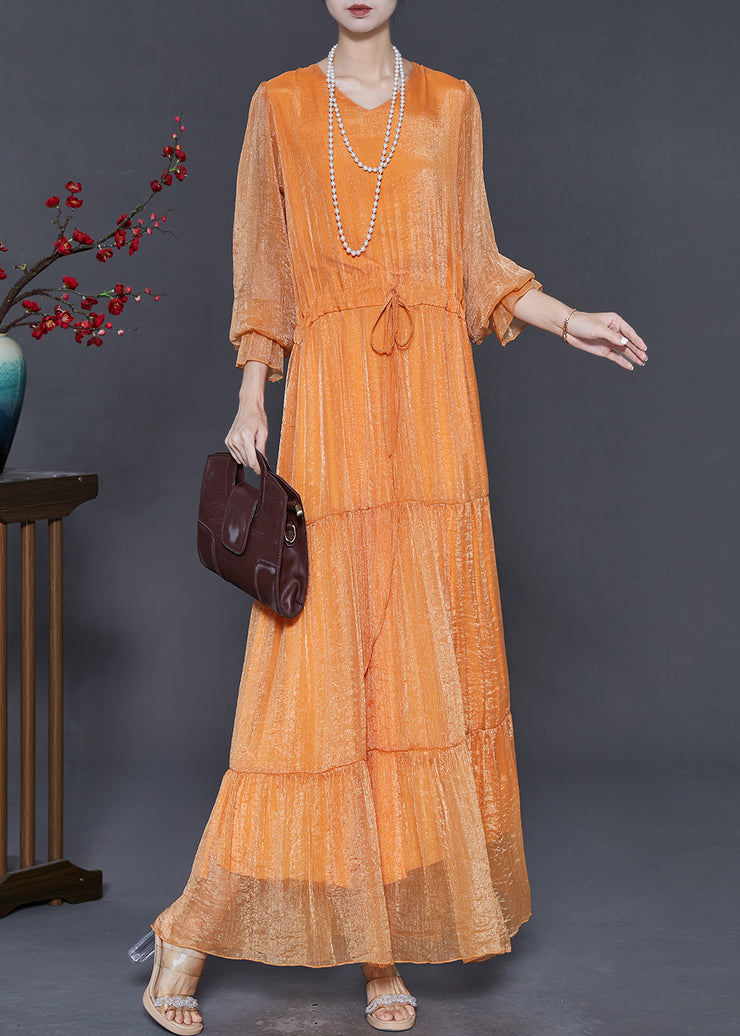 Loose Orange Cinched Chiffon Party Dress Spring