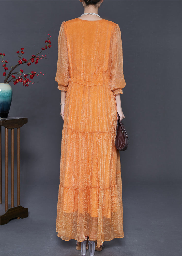 Loose Orange Cinched Chiffon Party Dress Spring