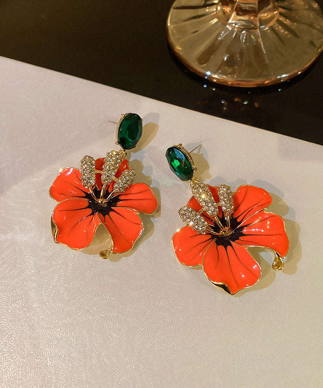 Loose Orange Copper Zircon Flower Stud Earrings