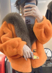 Loose Orange Fur Collar Button Patchwork Mink Velvet Coats Spring