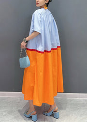 Loose Orange Lace Up Patchwork Cotton Long Dresses Summer