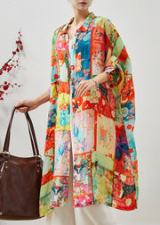 Loose Orange Oversized Print Linen Vacation Dresses Summer