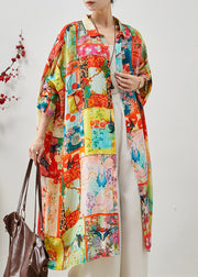 Loose Orange Oversized Print Linen Vacation Dresses Summer