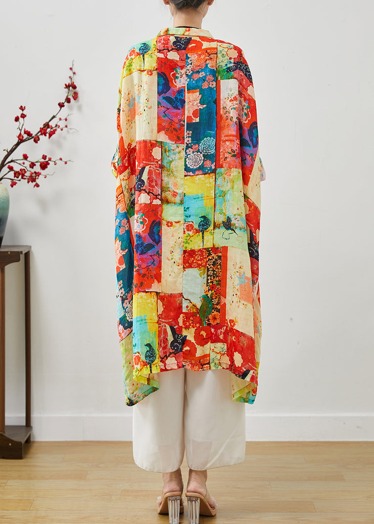 Loose Orange Oversized Print Linen Vacation Dresses Summer