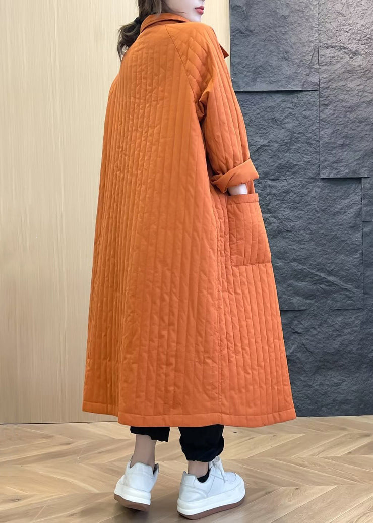 Loose Orange Peter Pan Collar Button Pockets Parka Winter