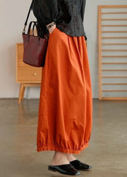 Loose Orange Pockets Elastic Waist Cotton Crop Pants Summer