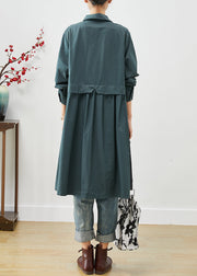 Loose Peacock Green Pockets Patchwork Cotton Shirt Dresses Spring