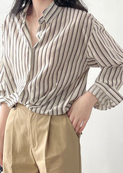 Loose Peter Pan Collar Striped Button Low High Design Shirts Spring