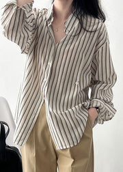 Loose Peter Pan Collar Striped Button Low High Design Shirts Spring