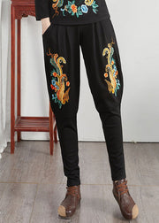 Loose Phoenix Embroidered Pockets Patchwork Cotton Pants Fall