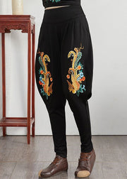 Loose Phoenix Embroidered Pockets Patchwork Cotton Pants Fall