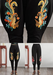 Loose Phoenix Embroideried Pockets Patchwork Cotton Pants Fall