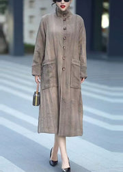 Loose Photo Color Button Pockets Cotton Long Trench Coats Spring