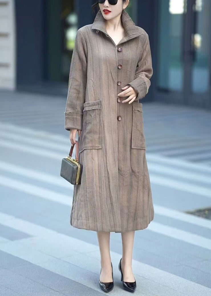 Loose Photo Color Button Pockets Cotton Long Trench Coats Spring