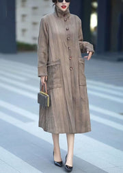 Loose Photo Color Button Pockets Cotton Long Trench Coats Spring