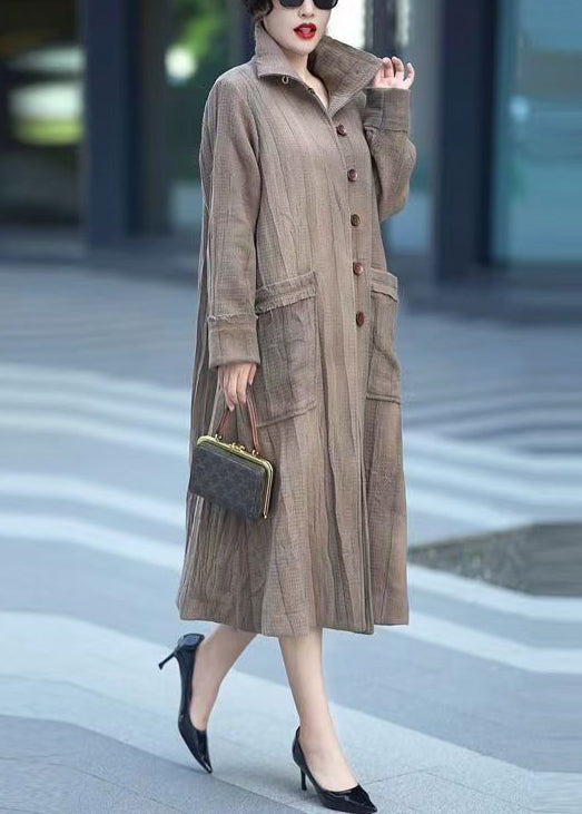 Loose Photo Color Button Pockets Cotton Long Trench Coats Spring