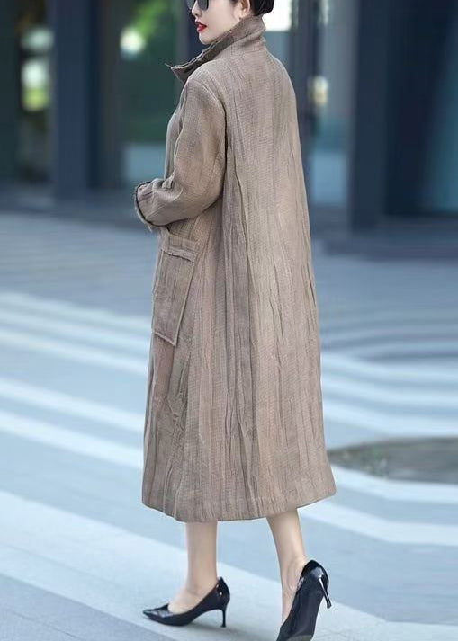 Loose Photo Color Button Pockets Cotton Long Trench Coats Fall