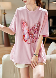 Loose Pink Butterfly Hollow Out Top Half Sleeve