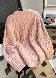 Loose Pink Button Nail Bead Patchwork Knit Coats Fall