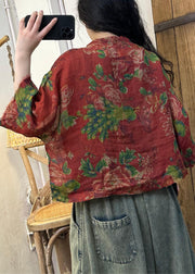 Loose Pink Button Print Pockets Linen Top Spring