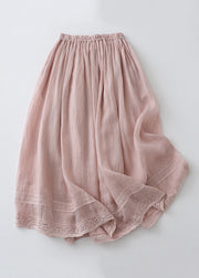 Loose Pink Drawstring Lace Linen Skirt Summer