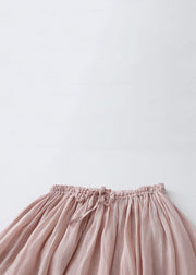 Loose Pink Drawstring Lace Linen Skirt Summer